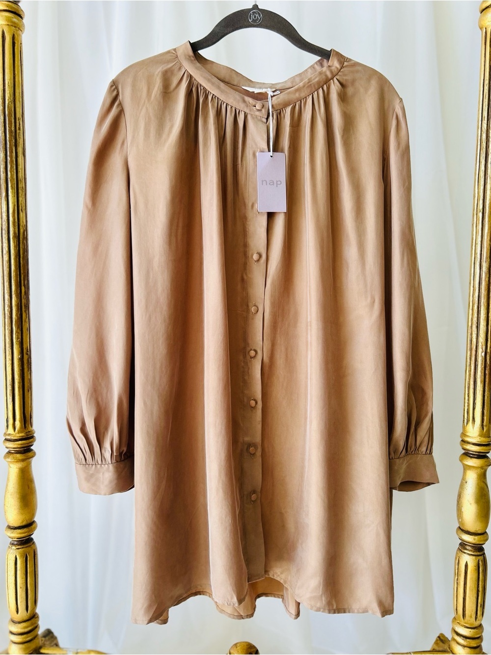 Nap Lounge Wear Long-Sleeve Button Front Blouse - Camel